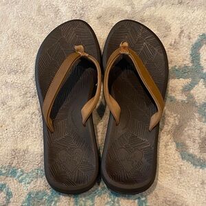 Reef Brown and Dark Brown Leather-Trim Flip Flops